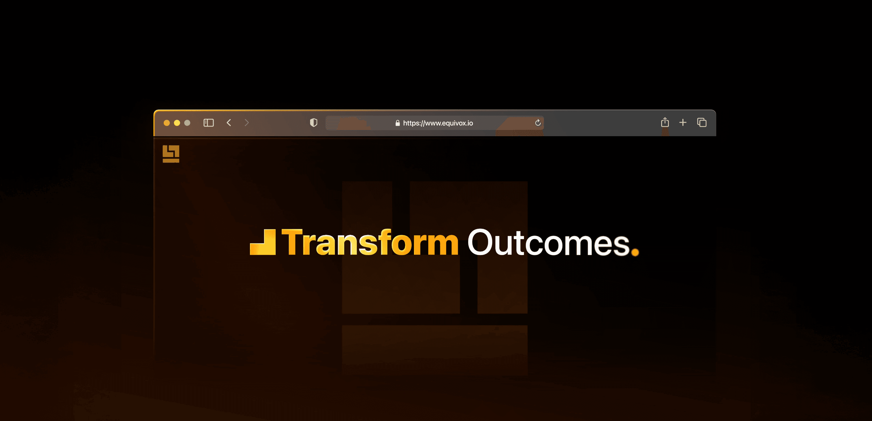 Equivox marketing site hero showing Transform Outcomes headline